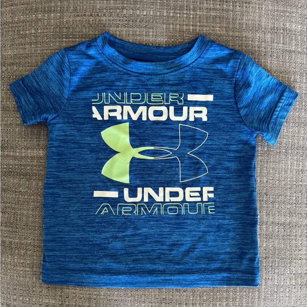 Under Armour Kids Blue and Green Logo Tee